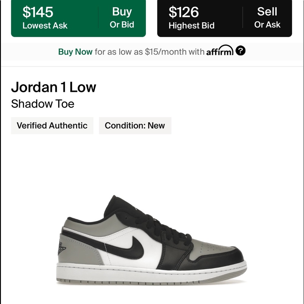 Jordan 1 shadow low size 12